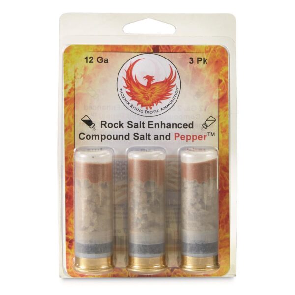Phoenix Rising Salt & Pepper Shotshells Rock Salt & Pepper Blast 12ga 2-3/4″ Less Lethal 3/ct