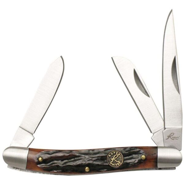 Roper Knives Stockman Chaparral Series Pocket Knife 3 Blades 2-1/2″ Brown Bone