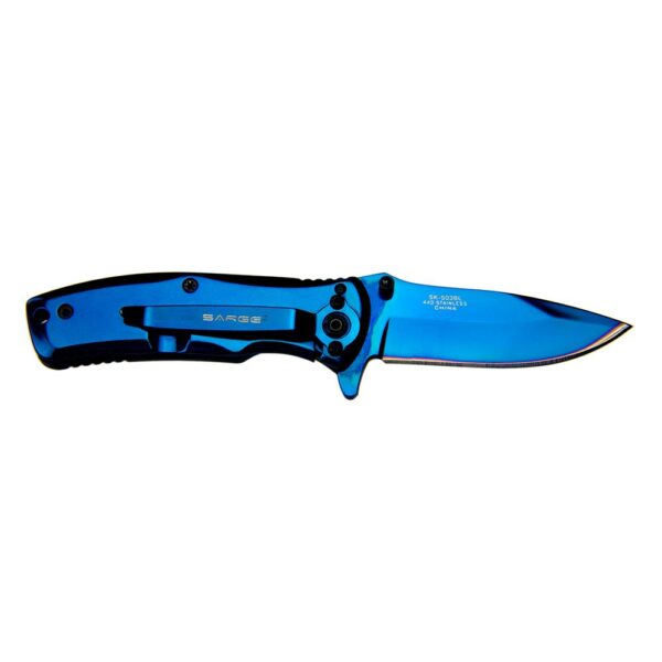 Sarge Knives Phase Folding Knife 2-1/2″ Drop Point Blade Blue Tin
