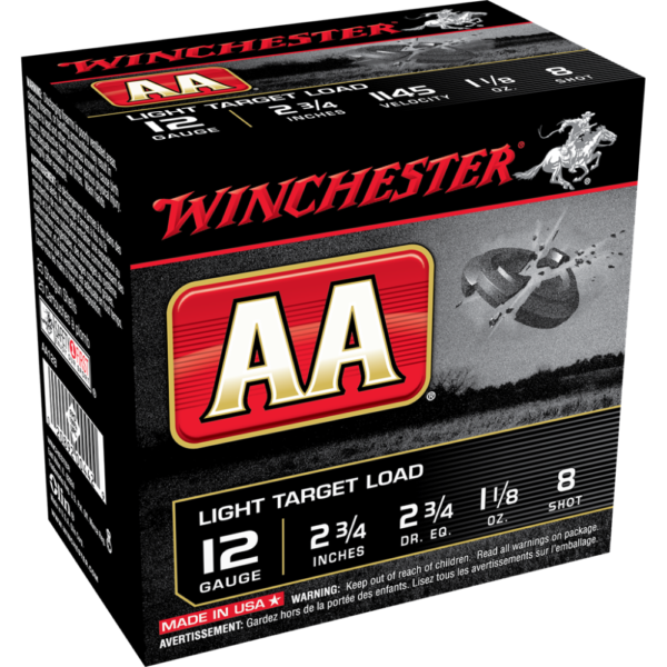 Winchester AA Target 12 ga 2-3/4″ 2 1/2 dr 1-1/8 oz #8 25/ct