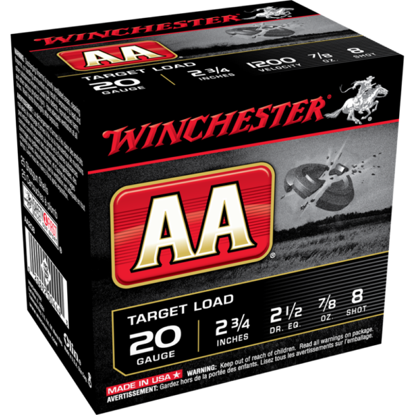 Winchester AA Target 20 ga 2-3/4″ 2-1/2 dr 7/8 oz #8  – 25/ct