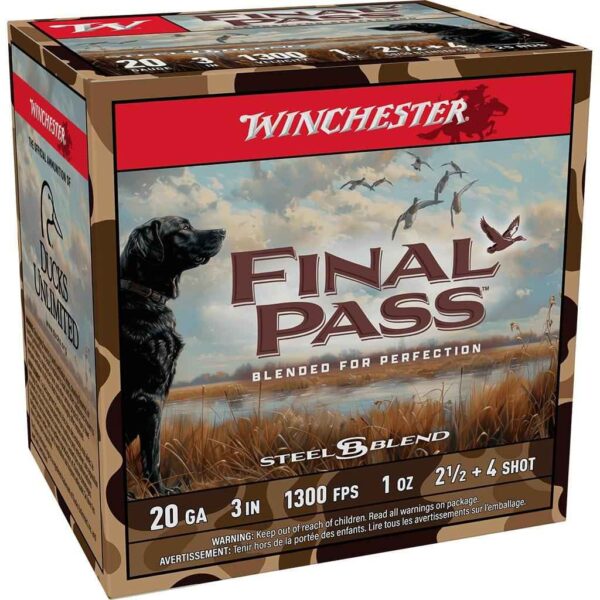 Winchester Final Pass Shotshells 20ga 3″ 1oz 1300 fps #2.5 & #4 25/ct