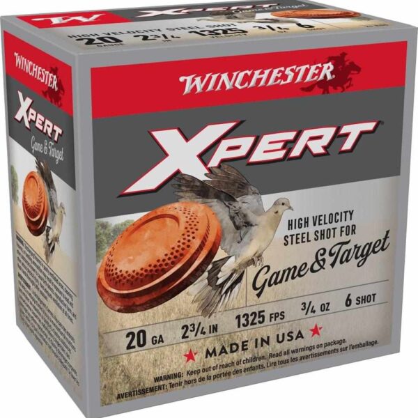 Winchester Xpert Steel Shotshells 20 ga 2-3/4″ 3/4 oz 1325 fps #6 25/ct