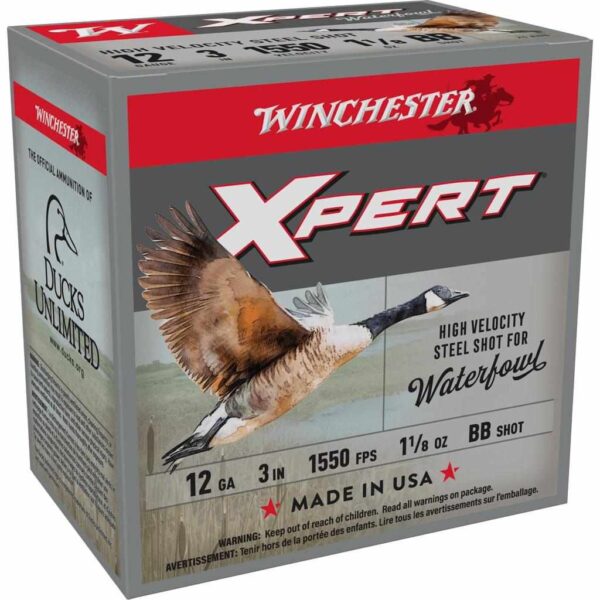 Winchester Xpert High-Velocity Steel Shotshells 12 ga 3″ 1-1/8 oz 1550 fps #BB 25/ct