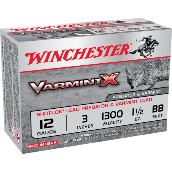 Winchester Varmint X Shot-Lok Shotshells 12 ga 3″ 1-1/2 oz 1300 fps BB 10/ct