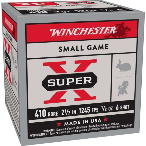 Winchester Super-X High-Brass Shotshells .410 ga 2-1/2″ 1/2 oz 1245 fps #6 25/ct