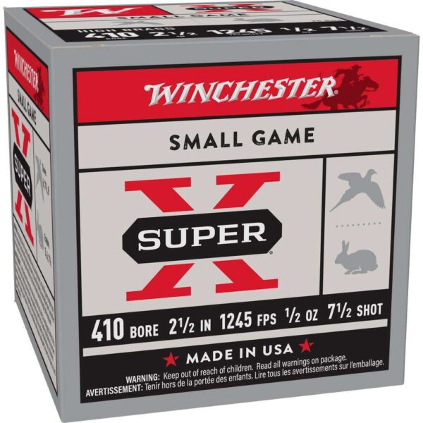Winchester Super-X High-Brass Shotshells .410 ga 2-1/2″ 1/2 oz 1245 fps #7.5 25/ct
