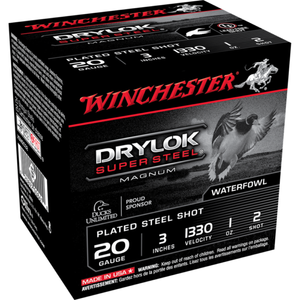 Winchester Super-X Drylok Super Steel Shotshells 20 ga 3″ 1 oz 1330 fps #2 25/ct