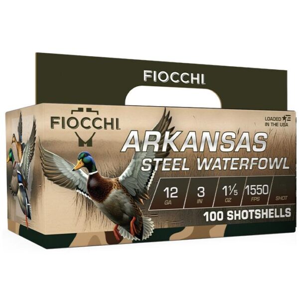Fiocchi Arkansas Steel Waterfowl Shotshells 12ga 3″ 1-1/5oz 1550 fps #4 100/ct