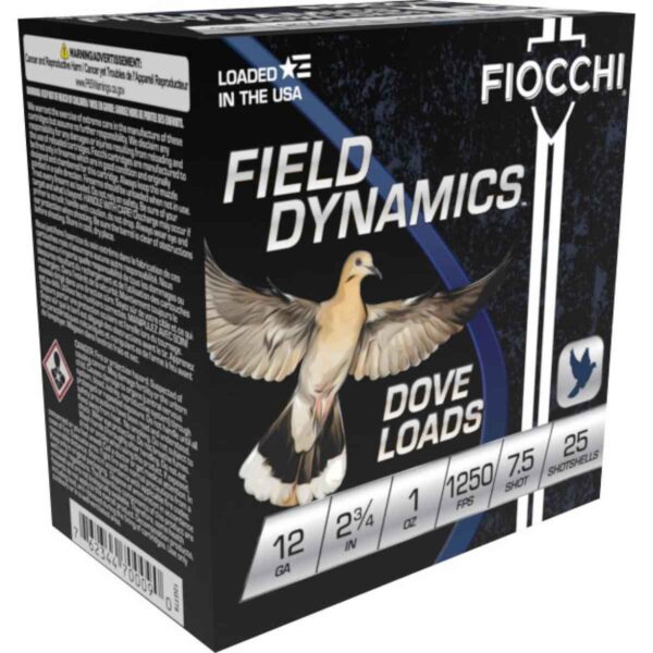 Fiocchi Field Dynamics Shotshells 12 ga 2 3/4″ 1 oz #7.5 1250 fps 25/ct