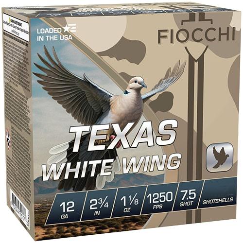 Fiocchi Texas White Wing Shotshells 12ga 2-3/8″ 1-1/8oz 1250 fps #7.5 100/ct