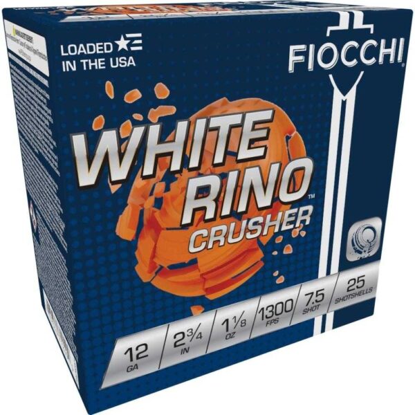 Fiocchi White Rino Crusher Shotshells 12ga 2-3/4″ 1-1/8oz 1300 fps #7.5 25/ct
