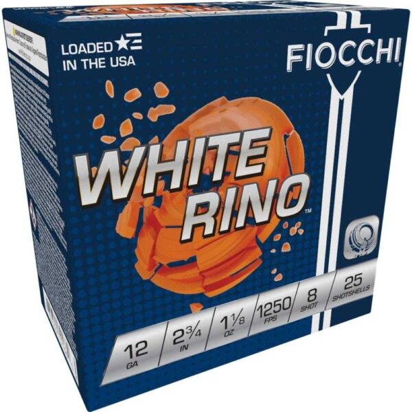 Fiocchi White Rino Shotshells 12 ga 2 3/4″ 1 1/8oz 1250fps #8 25/ct