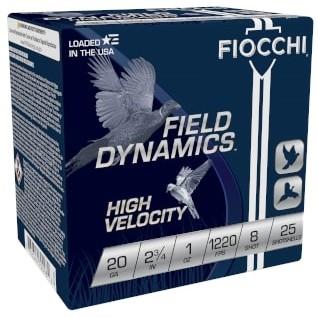 Fiocchi High Velocity Shotshells 20ga 2-3/4″ 1oz #8 25/ct