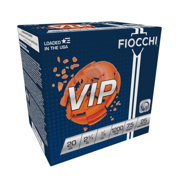 Fiocchi VIP Shotshells 20 ga 2-3/4″ 7/8 oz 1200 fps #7.5 25/ct