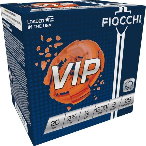 Fiocchi VIP Shotshells 20 ga 2-3/4″ 7/8 oz 1200 fps #9 25/ct