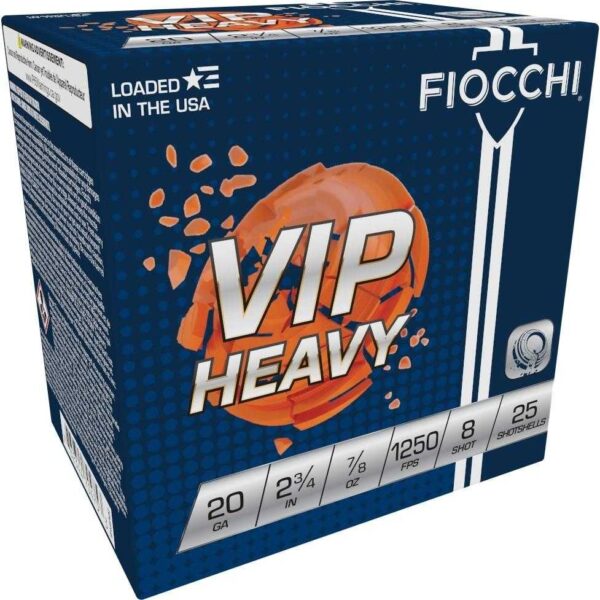 Fiocchi Exacta VIP Heavy Shotshells 20ga 2-3/4″ 7/8oz 1250 fps #8 25/ct