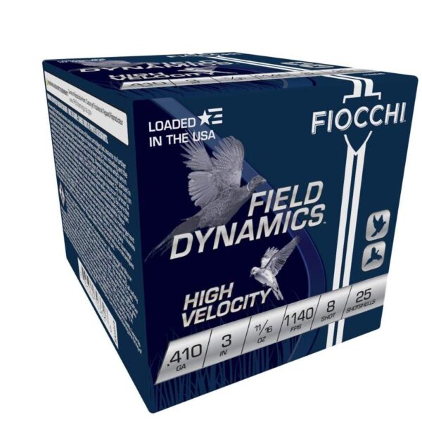Fiocchi High Velocity Shotshells .410 ga 3″ 11/16 oz. 1140 fps #8 25/rd