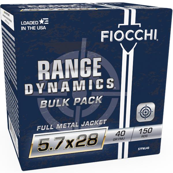 Fiocchi Range Dynamics Handgun Ammunition 5.7×28 FN 40gr FMJ 1700 fps 150/ct