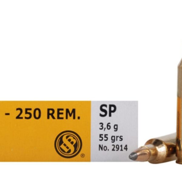 Sellier & Bellot Rifle Ammunition .22-250 Rem 55 gr SP  – 20/box
