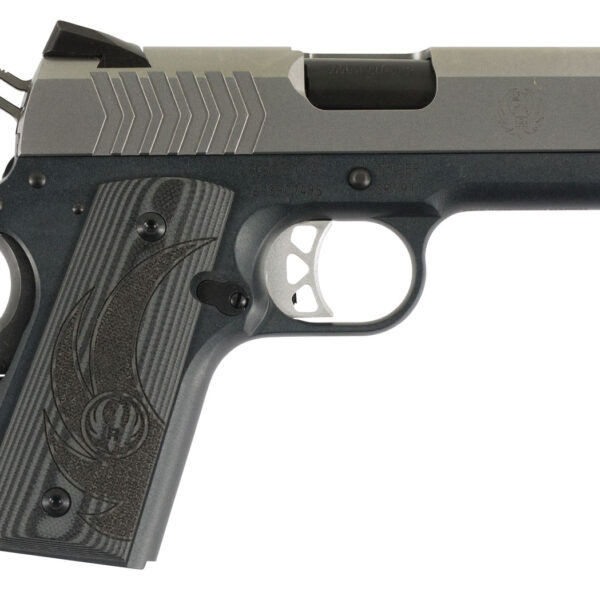 Ruger 6758 SR1911 Officer-Style 9mm Luger 7+1 3.60″ Black Steel Barrel, Serrated Stainless Steel Slide, Tungsten Gray Cerakote Aluminum Frame w/Beavertail, Deluxe Checkered G10 Grip