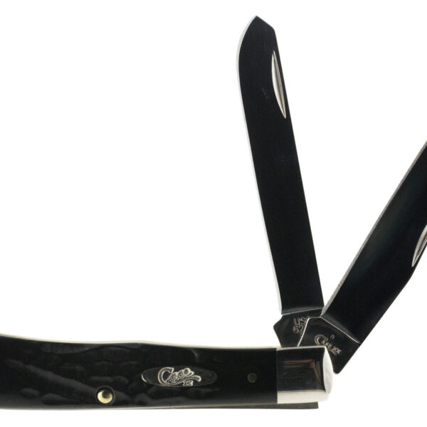 Case 18221 Trapper 3.25″/3.27″ Folding Clip Point/Spey Plain Mirror Polished Tru-Sharp SS Blade Rough Black Jigged Synthetic Handle