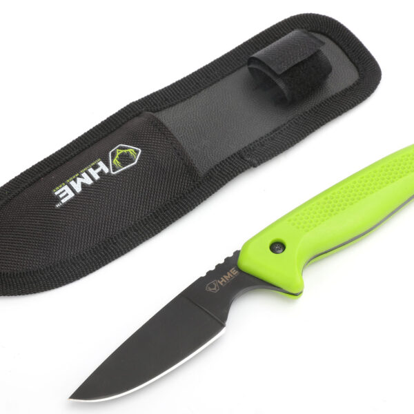 HME KNFBCK Fixed Blade  2.50″ Fixed Caper Plain Black Oxide 420HC SS Blade Green TPR Handle Includes Sheath