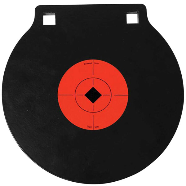 Birchwood Casey 47604 World of Targets Double Hole 8″ Pistol/Rifle Black/Orange AR500 Steel Circle w/Crosshair & Diamond 0.38″ Thick Hanging