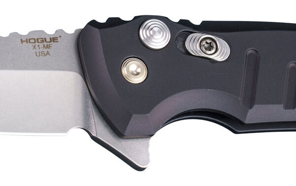 Hogue 24160 X1 MicroFlip 2.75″ Folding Wharncliffe Plain Tumble Polish Tumble Polish CPM 154 SS Blade/Matte Black Anodized Aluminum Handle Includes Pocket Clip