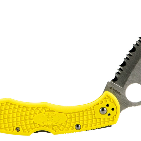 Spyderco C88SYL2 Salt 2 3″ Folding Clip Point Serrated H1 Steel Blade Yellow Bi-Directional Texturing FRN Handle Includes Pocket Clip