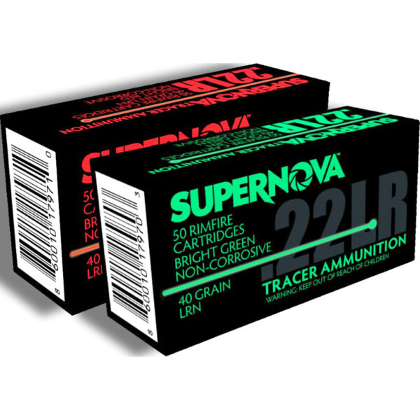 Supernova Tracer Rimfire Ammunition  22 LR 40gr. LRN Green Tracer 50 rd.