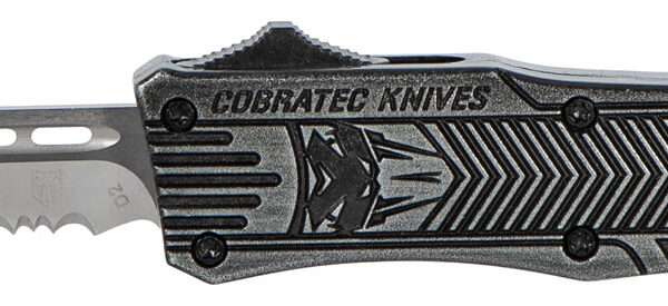 CobraTec Knives SSWCTK1SDS CTK-1  Small 2.75″ OTF Part Serrated D2 Steel Blade/Black Stonewashed Aluminum Handle Features Glass Breaker Includes Pocket Clip