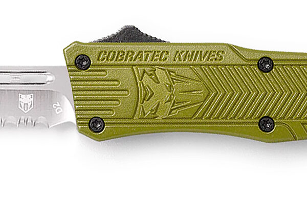 CobraTec Knives SODCTK1SDS CTK-1 Small 2.75″ OTF Drop Point Part Serrated D2 Steel Blade/OD Green Aluminum Handle Features Glass Breaker Includes Pocket Clip