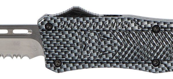 CobraTec Knives MSCFTK1MDS CTK-1  Medium 3″ OTF Drop Point Part Serrated D2 Steel Blade/ Carbon Fiber Aluminum Handle Features Glass Breaker Includes Pocket Clip