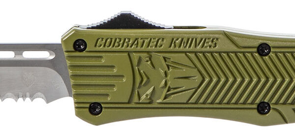 CobraTec Knives MODCTK1MDS CTK-1  Medium 3″ OTF Drop Point Part Serrated D2 Steel Blade/OD Green Aluminum Handle Features Glass Breaker Includes Pocket Clip