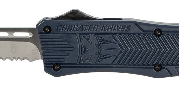 CobraTec Knives MNYCTK1MDS CTK-1  Medium 3″ OTF Drop Point Part Serrated D2 Steel Blade/NYPD Blue Aluminum Handle Features Glass Breaker Includes Pocket Clip