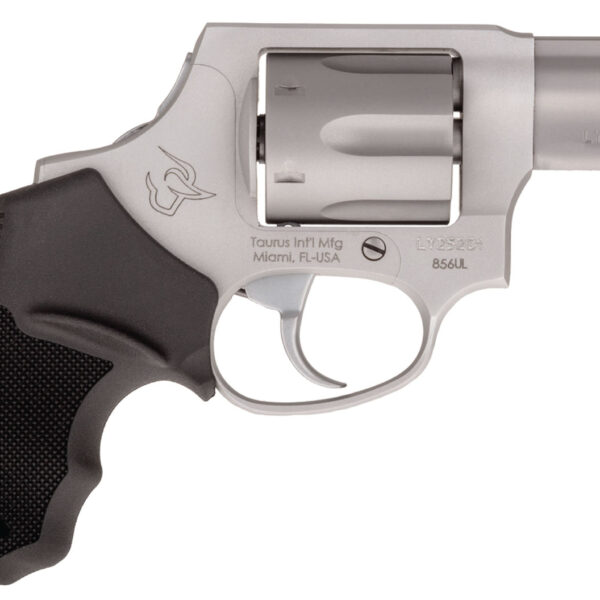 Taurus 2856029ULCH 856 Ultra-Lite 38 Special +P 6 Shot 2″ Barrel, Overall Matte Finish Stainless Steel, Concealed Hammer Frame, Finger Grooved Black Rubber Grip