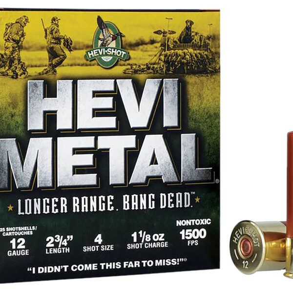 HEVI-Metal HS38704 HEVI-Metal Longer Range 12Gauge 2.75″ 1 1/8oz 4Shot 25 Per Box/10 Case