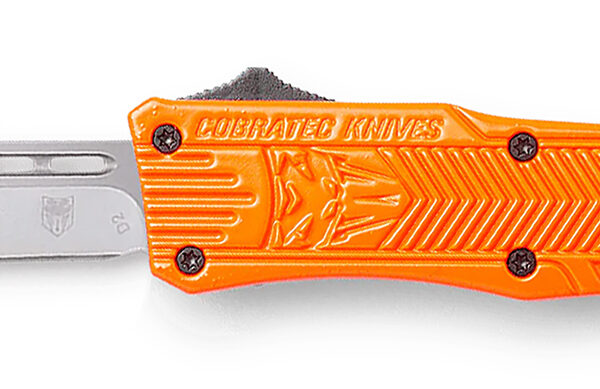 CobraTec Knives SORCTK1SDNS CTK-1 Small 2.75″ OTF Drop Point Plain D2 Steel Blade/Orange Aluminum Handle Features Glass Breaker Includes Pocket Clip