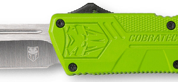 CobraTec Knives ZBGCTLWDNS Lightweight  3.25″ OTF Drop Point Plain D2 Steel Blade/Zombie Green Aluminum Handle Includes Pocket Clip