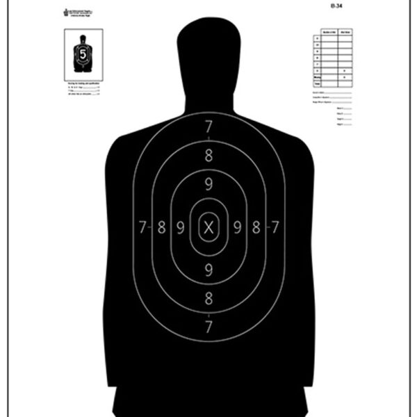 Action Target B34100 Qualification  Silhouette Paper Hanging 25 yds 17.50″ x 23″ Black/White 100 Per Box