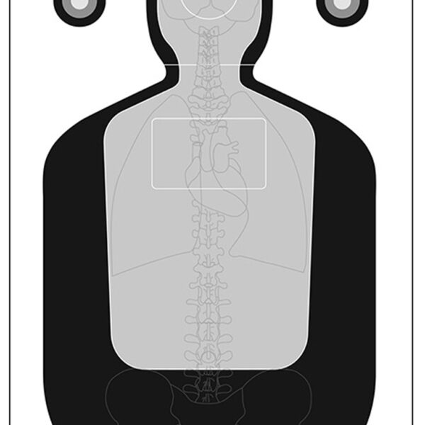 Action Target FTQ19ANTAV2100 Qualification  Silhouette/Vitals Paper Hanging 23″ x 35″ Black/Gray 100 Per Box