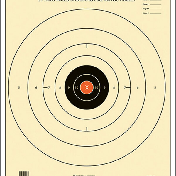 Action Target B8POC100 Competition NRA Time & Rapid Fire Bullseye Paper 25 yds 21″ x 24″ Black/White 100 Per Box