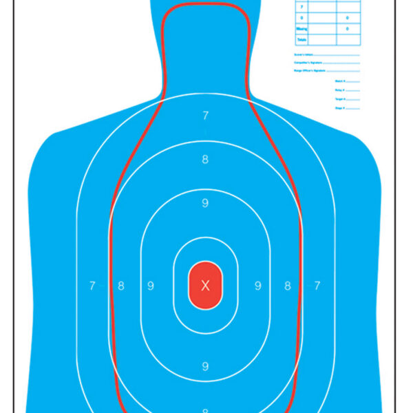 Action Target RCB27EQ100 Qualification B-27E & FBI Q Combo Silhouette Hanging Paper 23″ x 35″ Blue/White 100 Per Box