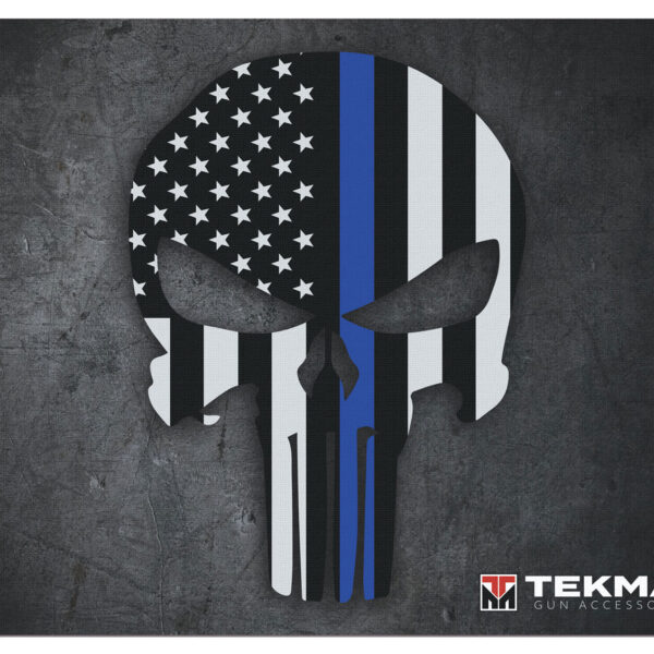 TekMat TEKR20PUNISHER  Ultra 20 Cleaning Mat Black/White/Blue Rubber 15″x20″ Blue Line Punisher Skull