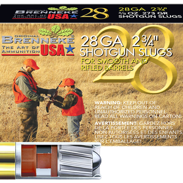Brenneke SL282BR Brenneke 28  28Gauge 2.75″ 5/8oz Slug Shot 5 Per Box/50 Case