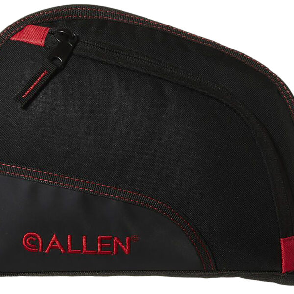 Allen 7738 Auto-Fit  Handgun Case Black Endura w/Red Trim, Foam Padding, Knit Lining, Mag Sleeve, Storage Pocket & Lockable Zipper 9″ L