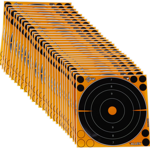 EZ-Aim 15221 Splash Reactive  Self-Adhesive Paper Black/Orange 8″ Bullseye 30 Pack