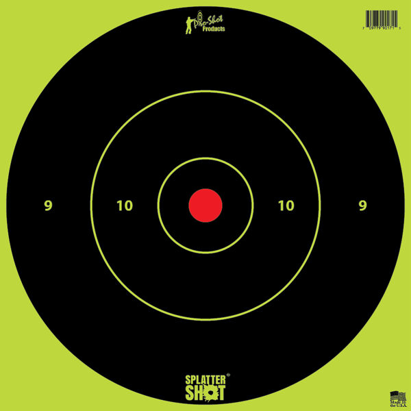 Pro-Shot 12BGREENTG12PK SplatterShot  12″ Bullseye Hanging Heavy Paper Black/Red Impact Enhancement Yes White 12 PK