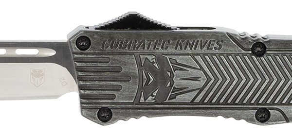 CobraTec Knives LSWCTK1LDNS CTK-1  Large 3.75″ OTF Drop Point Plain D2 Steel Blade/ Stonewashed Aluminum Handle Features Glass Breaker Includes Pocket Clip